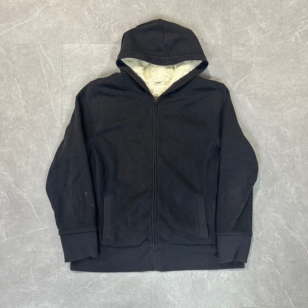 Old Navy Womens XL Black Faux Fur Lined Full Zip Hoodie Sweatshirt Jacket